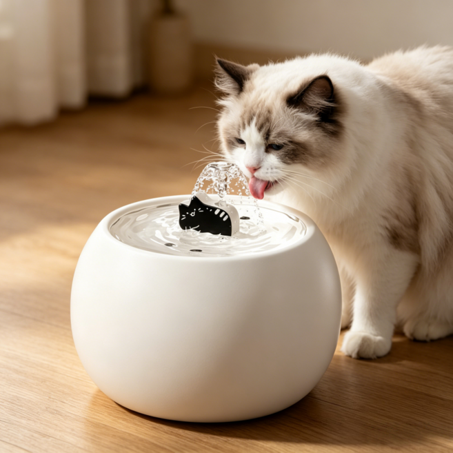 블랙화이트 캐릭터 펫 도자기 정수기 1.5L 저소음 워터 펌프 플러그인 모델, 1개, 화이트, 2404CGMJ4963