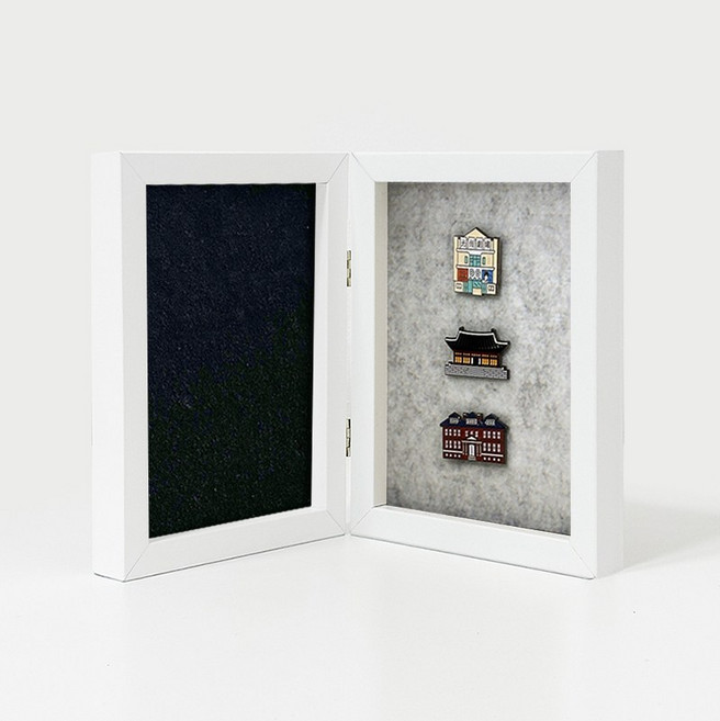 뱃지 프레임 5X7 양면 접이식 핀 뱃지 보관 액자, 1개, 화이트