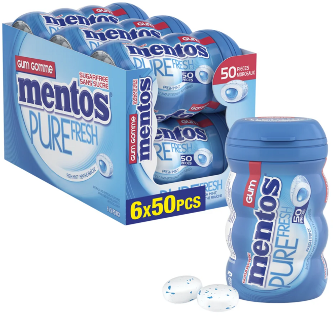 Mentos 멘토스 퓨어 프레시 민트 츄잉껌, 6개, 50g