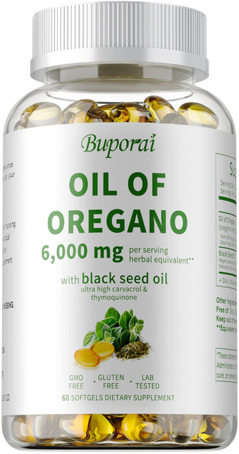 Buporai 牛至油軟膠囊 含黑種草籽油 6000mg, 60組