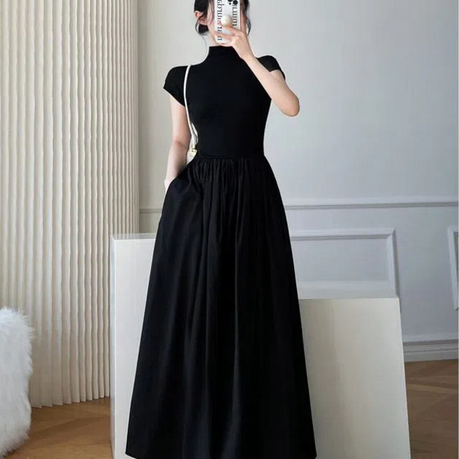 투니스 여성 반폴라 A라인 롱 반소매 원피스