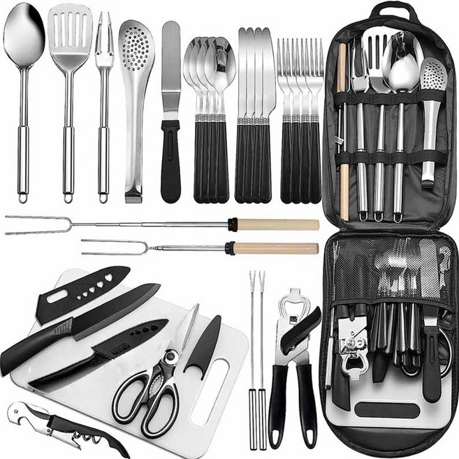 더블유 올인원 캠핑 키친툴 세트 27p 휴대용 키친 툴 세트, 1세트, 블랙