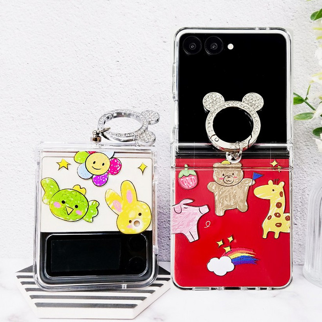 뉴욕마켓 z플립6 힌지보호 풀커버 큐빅 링 고리 디자인 폰케이스