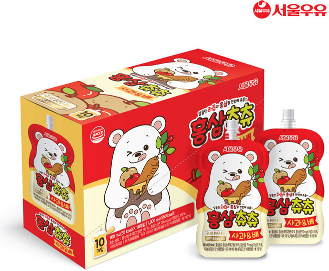 서울우유 홍삼츄츄 어린이홍삼음료, 10개, 100ml
