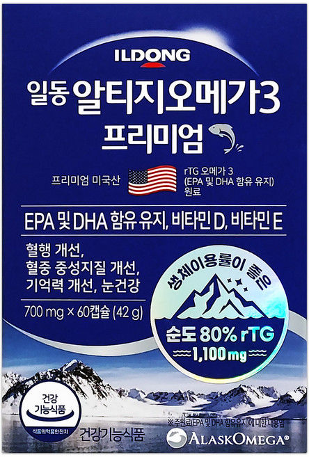 일동제약 알티지오메가3 프리미엄 순도80% rTG, 60정, 1개