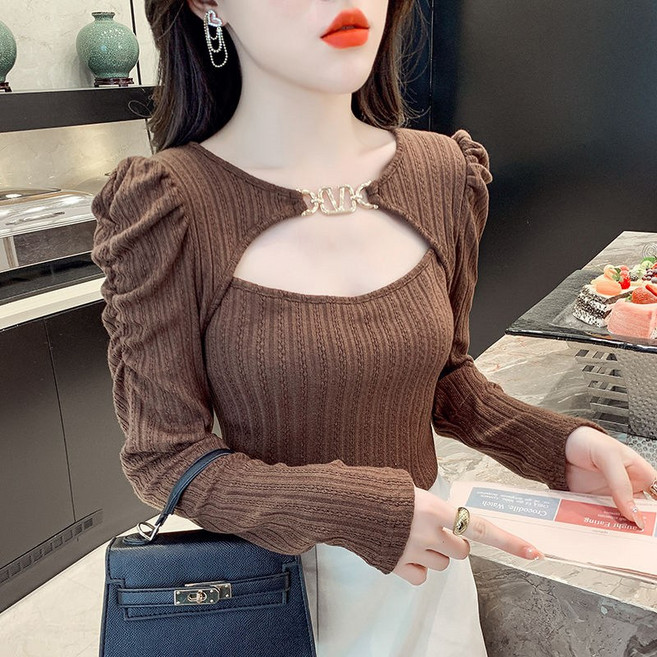 jieve 섹시 라운드넥 셔츠 여성 봄 여름 브라우스 긴팔 셔츠 ZW042110