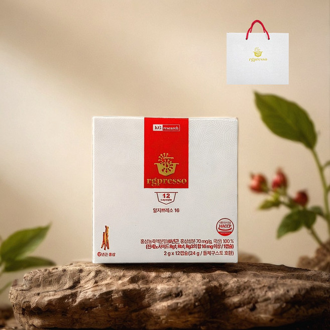 [12캡슐] 프리미엄 홍삼캡슐 알지쁘레소16 + 쇼핑백 [원산지:국산], 1박스, 12회분