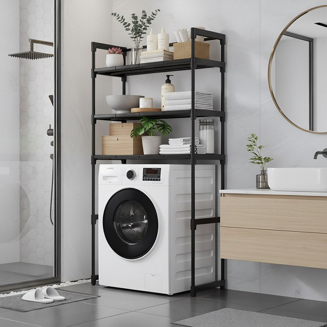 세탁기 선반 3단 탄탄하고 견고한 건조기선반 가정용 다용도 수납 선반, 1개, F03-블랙