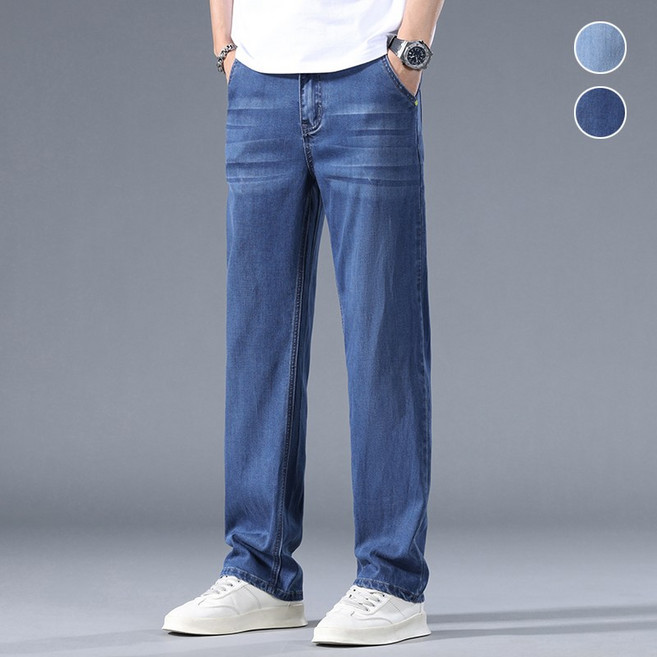 wassup 남자청바지 여름 얇은 슬랙스 일자청바지 텐셀 쿨링 진
