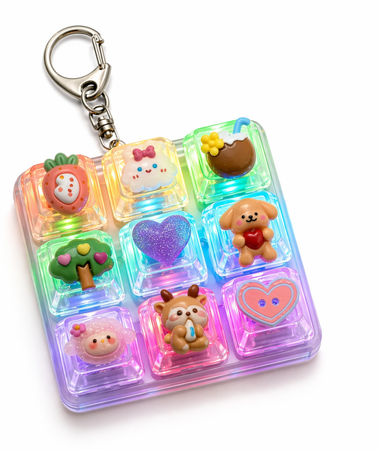 크랜브랑 스트레스 해소 LED 키캡 키링 9구 만들기 세트, 투명, 1개