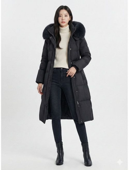 에고이스트 블랙 사가폭스퍼 클래식 롱 구스 다운점퍼 EQ4TD009