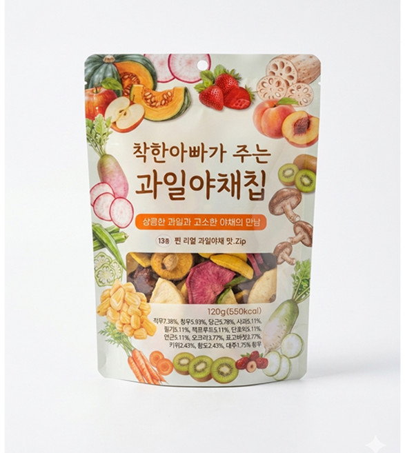 크리스피 동결건조 과일 야채 믹스칩 과자 120g, 3개