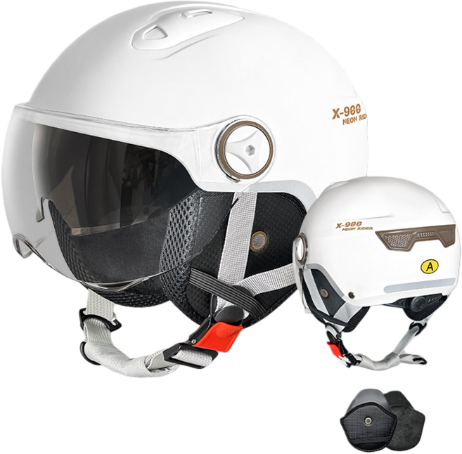 JODDA 오토바이 헬멧 3C 헬멧 안전모 자외선 차단 아동, 이중/짧다/흰색