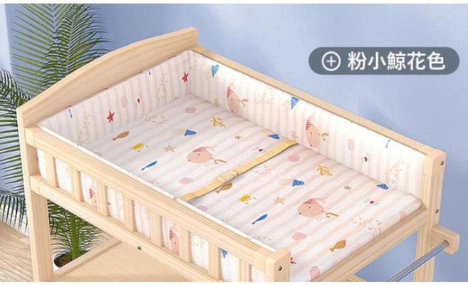 KOOMA嬰兒實木尿布台置物架 多層收納空間 附贈舒適棉墊 寶寶換尿布更輕鬆, 鯨魚, 粉小鯨花色