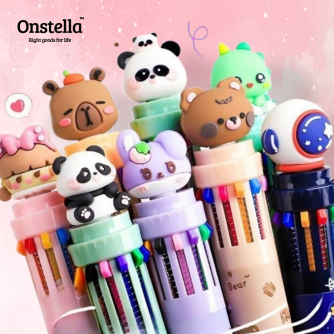 온스텔라 10색 피규어 캐릭터 볼펜, 1세트, 러블리