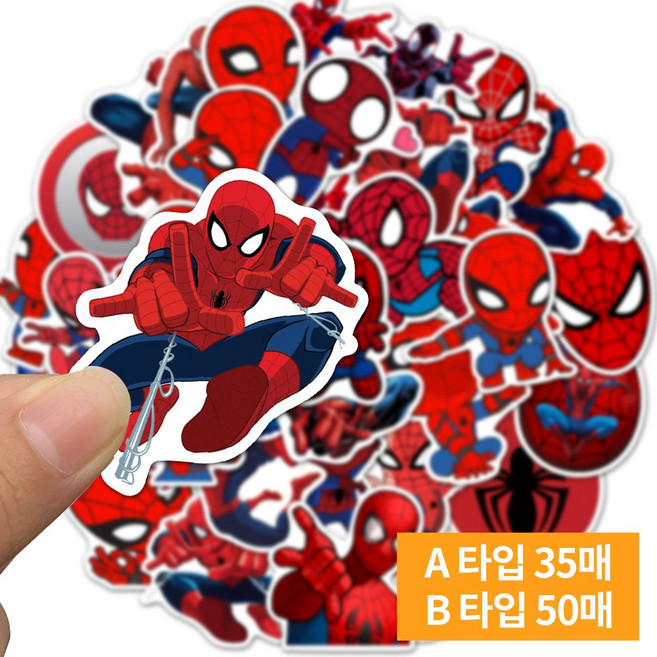 [커티스] 스파이더맨 방수 프리미엄 DIY 스티커 아이패드 캐리어 노트북 캠핑 여행용 핸드폰 캠핑용품, 35매, A type
