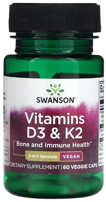 스완슨 비타민 D3 & K2 2-In-1 포뮬러 베지 캡, 2개, 60정 - 쿠팡