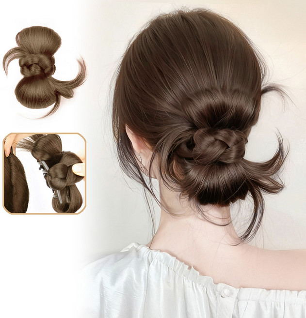 예삐스토어 벼머리 로우번 올림머리 집게핀 헤어피스 번가발 업스타일 데일리, 1개, 라이트브라운