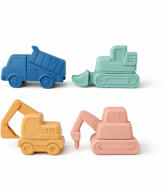 중장비 실리콘 물놀이 장난감 4종 세트 (분리가능/식기세척기/열탕소독 OK), 1개