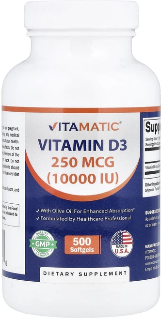 Vitamatic 비타민D3 250mcg(10000IU) 소프트젤 500정, Vitamatic비타민D3250mcg10000IU소프트, 1개 - 쿠팡