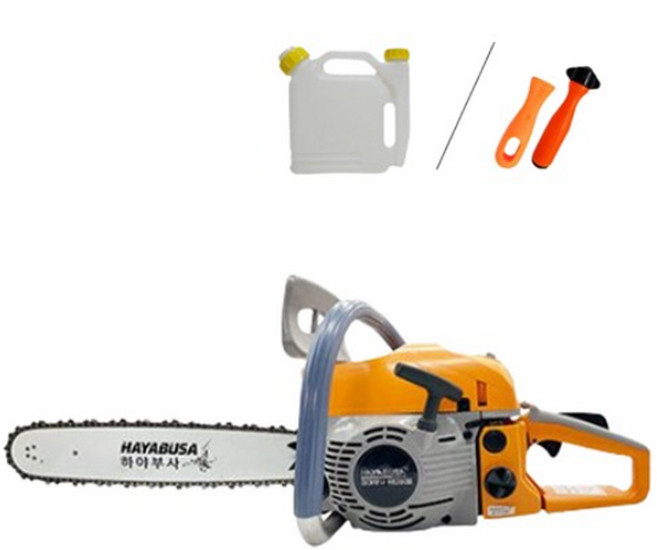 하야부사 고출력 엔진톱 H5200 II 체인톱 46cc EZ스타트 일산캬브레다 기계톱 16인치 가이드바 혼합통 야스리 포함, 16인치 가이드바(40cm), 1개