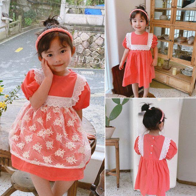 벨르팜므 여아 유아 여름 레이스 에이플런 앞치마 원피스