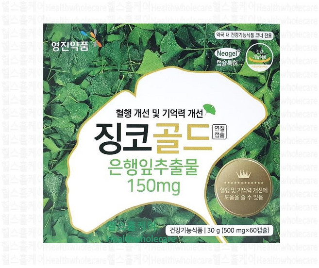 혈행건강 두뇌건강 인지력 기억력개선 프랑스산 은행잎추출물 플라보놀배당체 영진약품 징코골드 60캡슐, 60정, 1개