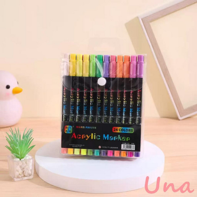 Una 雙頭丙烯馬克筆 24色/48色美術用具, 1個, （H1701）雙頭12支24色