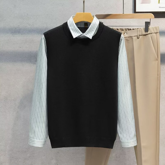 라라티와이 나일로 남성 캐주얼 레이어드 스웨터 카라 베스트 티셔츠