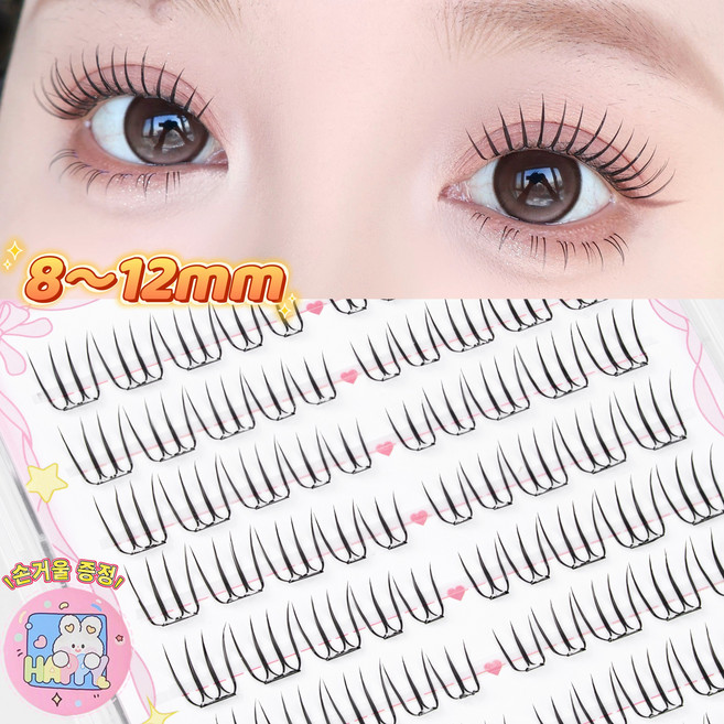 아토포스 노글루 속눈썹 U형 아이돌 가닥 속눈썹 8-12mm 멀티팩 풀 필요없음 100모, 1개, 블랙