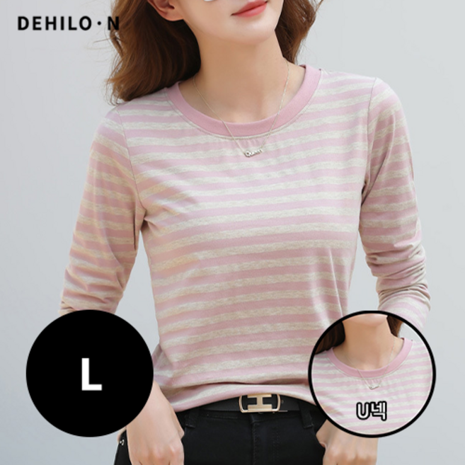 데일로엔 여성 라운드넥 스트라이프 긴팔 티셔츠