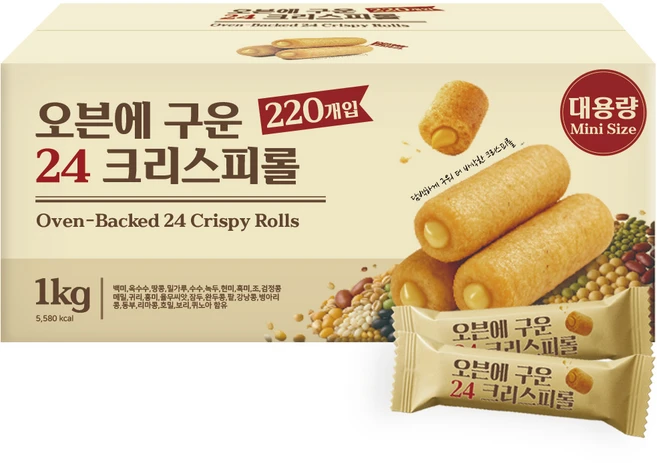 오븐에 구운 24곡 크리스피롤 미니 대용량 인간사료 과자, 1개, 1kg - 쿠팡