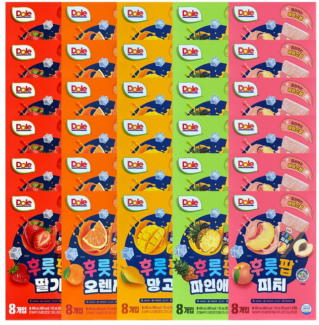 DOLE 돌후룻팝 5종혼합 (망고6 오렌지6 피치6 파인애플6 딸기6), 30개, 496ml