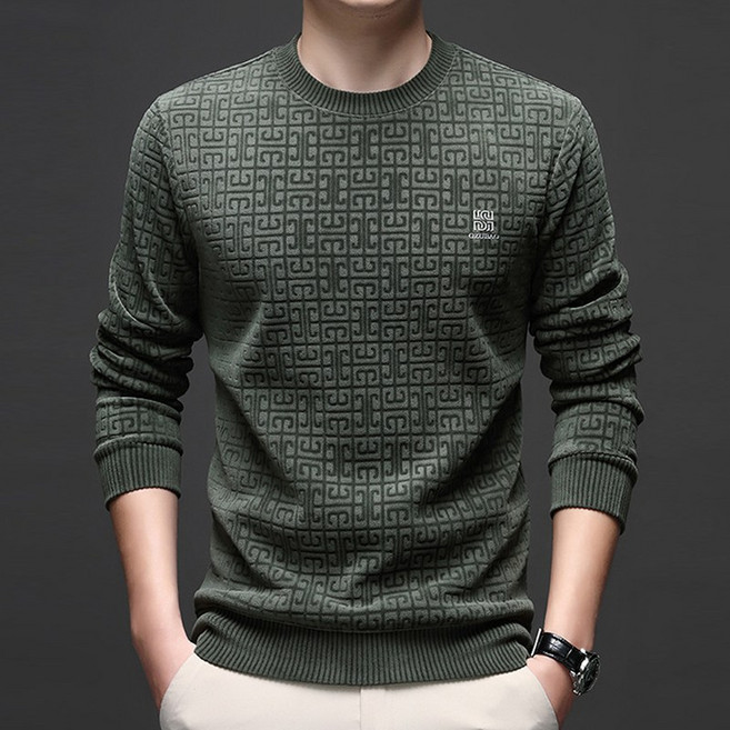 맨투맨 남자 겨울 일체형 융털 도톰 보온 패션 캐주얼 자카드 라운드넥 이너 남성 봄가을 캐주얼 니트