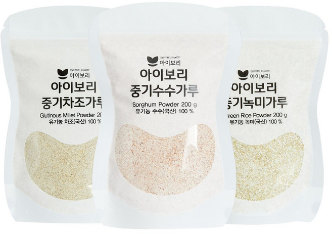 [베스트 잡곡가루세트] 세척완료 유기농 재료 큐브 토핑 베이스죽 무첨가, C(중기용가루_차조1+수수1+녹미1), 1세트