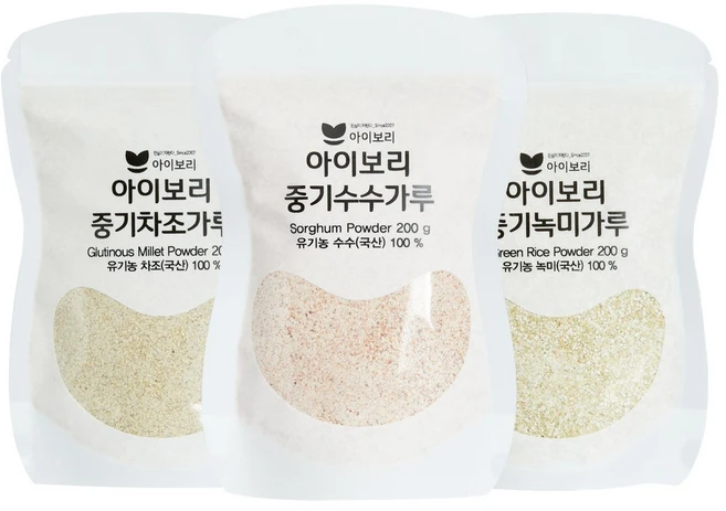 [베스트 잡곡가루세트] 세척완료 유기농 재료 큐브 토핑 베이스죽 무첨가, C(중기용가루_차조1+수수1+녹미1), 1세트 - 쿠팡
