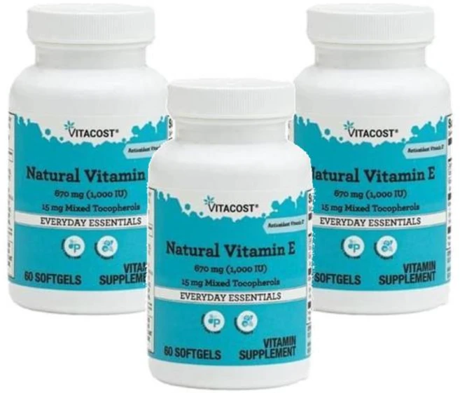 비타코스트 비타민 E 670mg(1000 IU) 15mg 혼합 토코페롤 소프트젤 60정, 3개 - 쿠팡