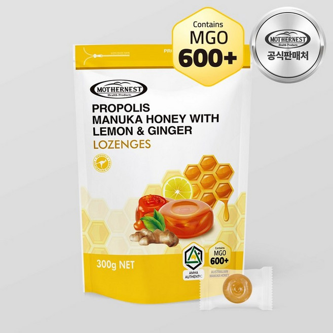 마더네스트 프로폴리스 마누카허니 위드 레몬진저 로젠지스, 1개, 300g