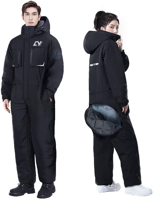couyor 겨울 라이딩 오토바이 방한복 방한 방풍 배달 방한복 라이더 우주복 겨울 배달 우주복 방한우주복 면안감 바이크 방한복, 블랙-면 안감