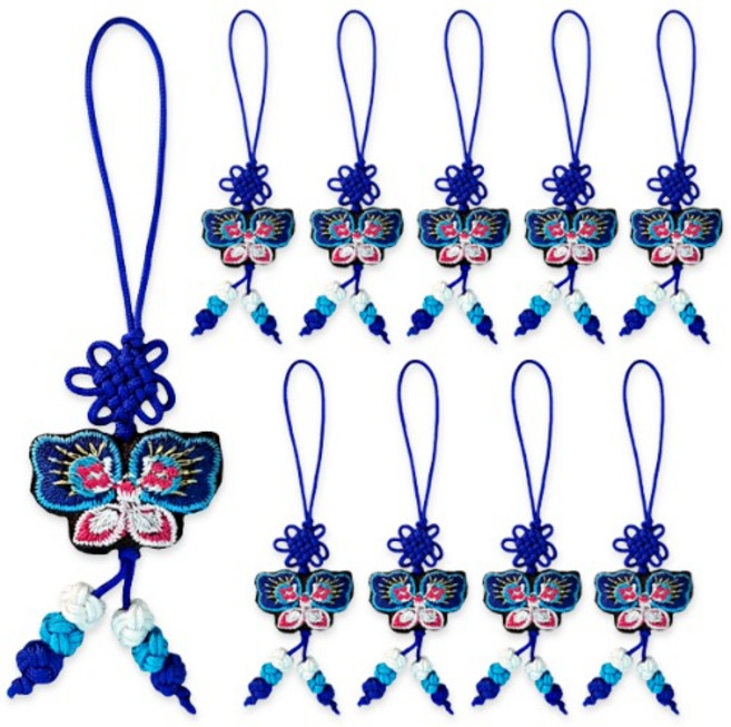 10개) 파랑색 전통 나비매듭 노리개 장신구줄 명절선물포장 한복 예단 과일 떡 봉투 답례품 포장 장식