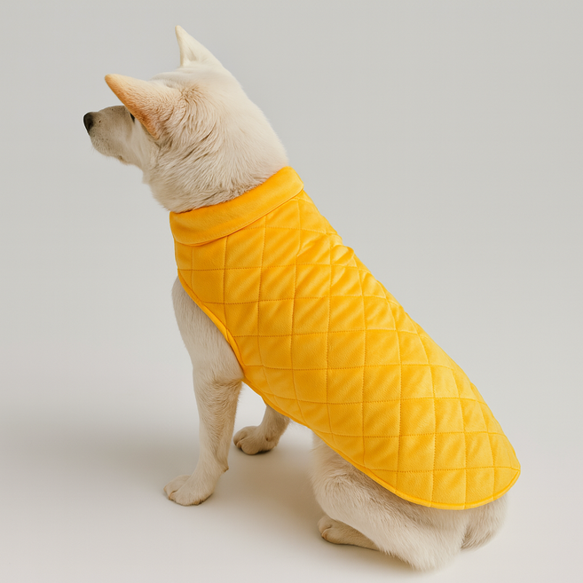 오렌지원 8가지 사이즈 강아지 입히기 쉬운 기모 벨크로 패딩, 옐로우