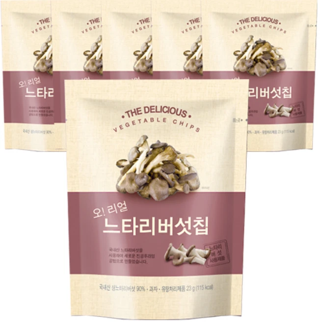 오 리얼 느타리버섯칩 국내산 생느타리버섯으로 만든 건강야채칩, 23g, 6개 - 쿠팡