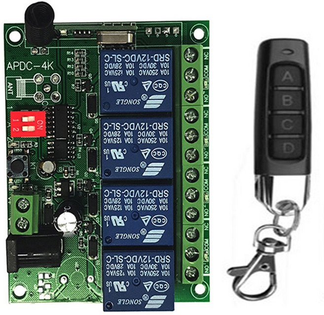 스마트 다중 무선 릴레이 RF 리모컨 스위치 리시버 송신기 DC 12V 24V 10A 315/433 MHz 4CH 4 채널, 02 315MHZ, 02 24V, 04 금, 1개