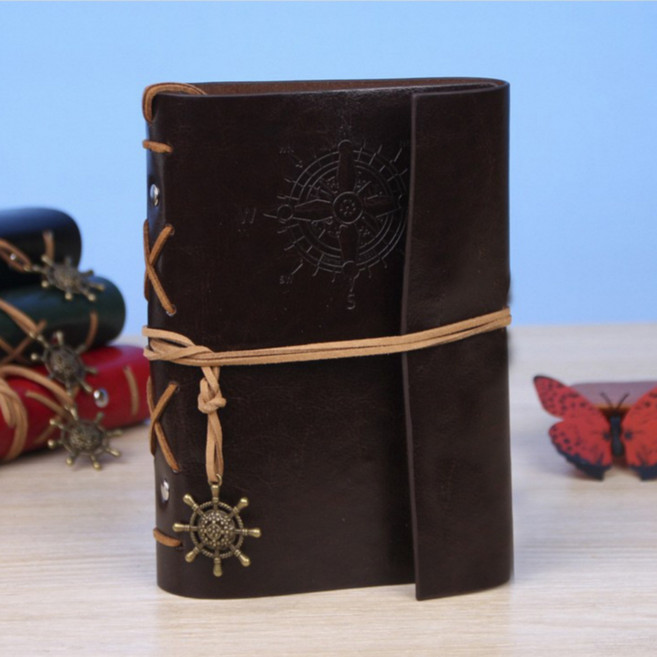 봄밤 항해 가죽 커버 크라프트 노트, 다크브라운