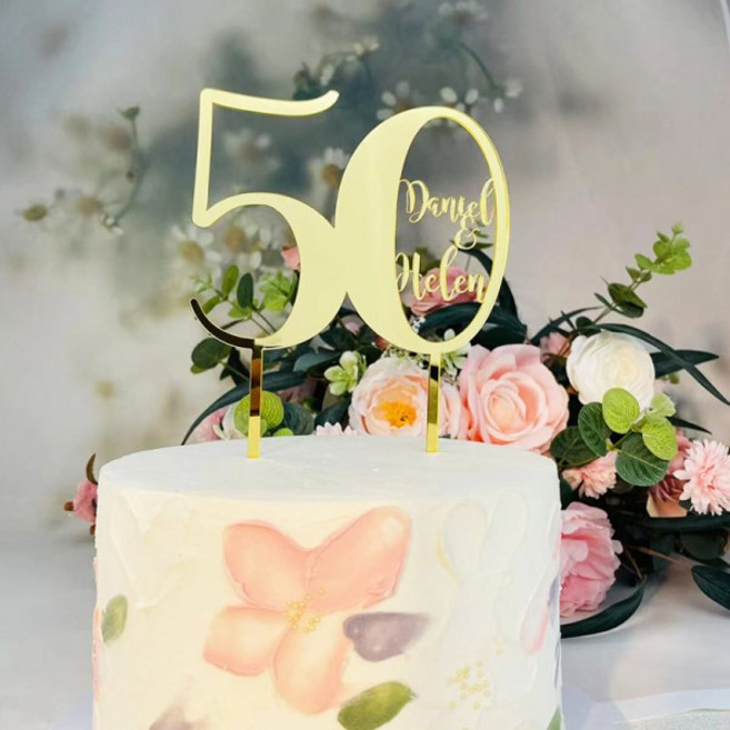 맞춤형 이름 및 케이크 토퍼 50 주년, 05 18cm HIGH, 03 wood