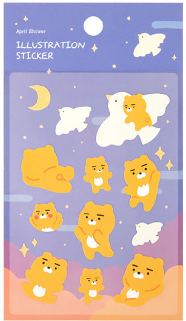 카카오프렌즈 에이프릴샤워 면 크로스 스티커 / 캐릭터스티커 다꾸스티커 카카오스티커 라이언스티커 어피치스티커 튜브스티커, 라이언, 1개
