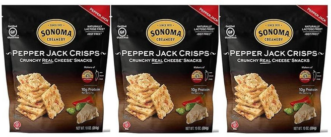 Sonoma Creamery 치즈 크리스프 - 고단백질 저탄수화물 글루텐 프리 및 케토 친화적 - 버라이어티 팩 (체다 베이컨 체다 및 파마산 포함) 각 283.5g(1, Pepper Jack, 10 Ounce (Pack of 3), 284g, 1개