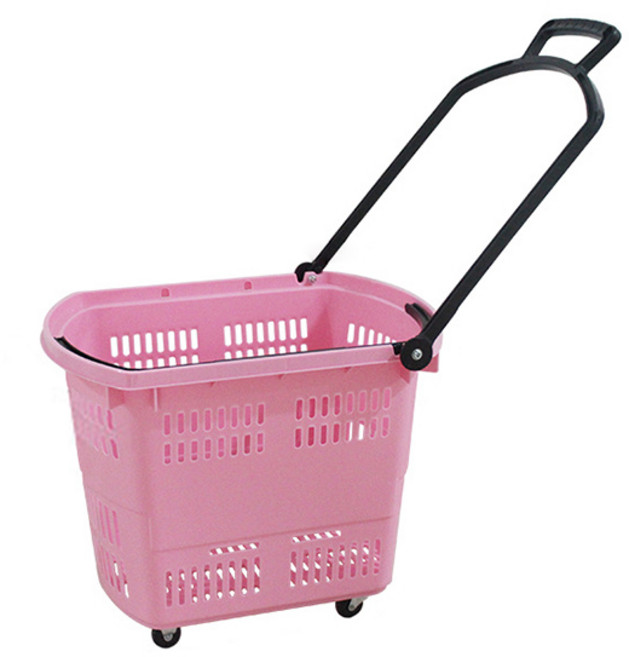 대용량 손잡이 접이식 쇼핑카트 핸드카트 이동식 바구니, 핑크, 1개