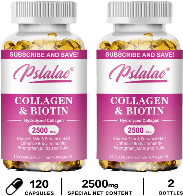 Pslalae 膠原蛋白與生物素 2500mcg 營養肌膚 增強頭髮 身體免疫力 強健關節與指甲, 240組