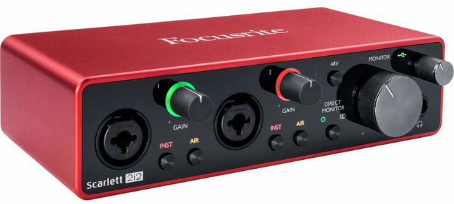 기타리스트 보컬리스트 팟캐스터 또는 프로듀서를 위한 포커스라이트 스칼렛 솔로 3세대 USB 오디오 인터페이스로 스튜디오 품질의 사운드를 녹음하고 재생할 수 있습니다, Scarlett 2i2, 4th Gen